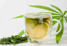 tasse d'unfusion de CBD avec une fleur de chanvre